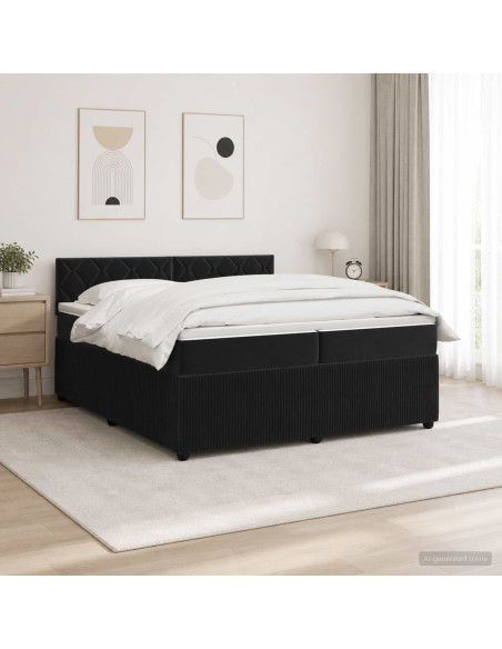Letto box spring con materasso Nero 200 x 200 cm Velluto
