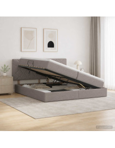 Letto con contenitore e materasso Tortora 200 x 200 cm Velluto