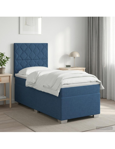 Letto box spring con materasso Blu 90 x 190 cm Tessuto