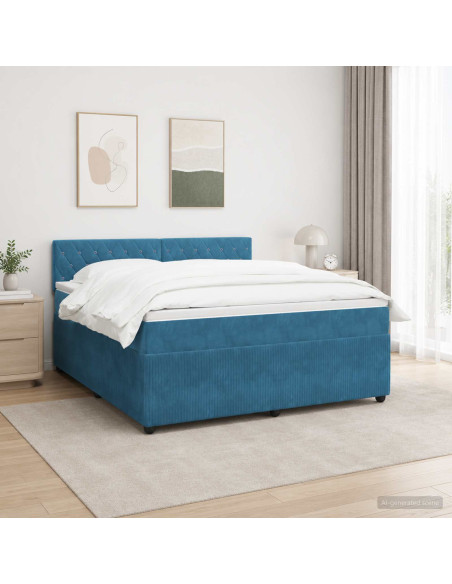 Letto box spring con materasso Blu 180 x 200 cm Velluto