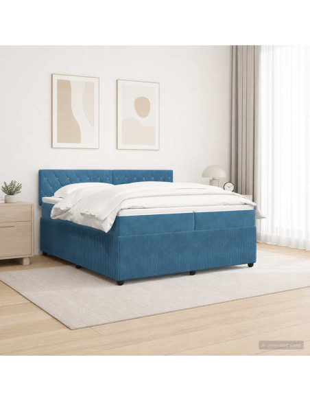 Letto box spring con materasso Blu 200 x 200 cm Velluto