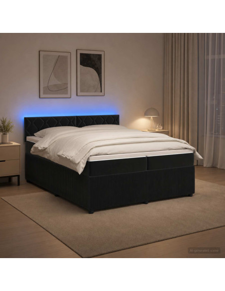 Letto box spring con materasso Nero 200 x 200 cm Velluto