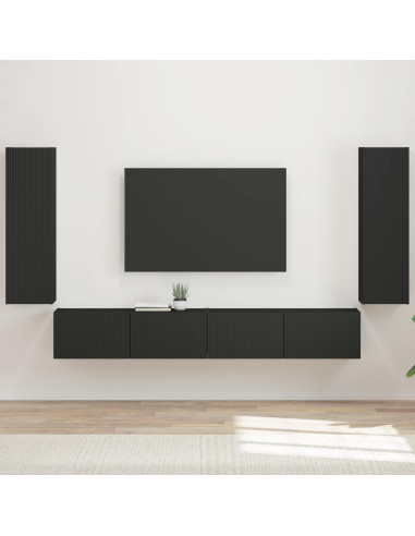 Set di Mobiletto da TV a Parete 4 pz Nero Legno ingegnerizzato