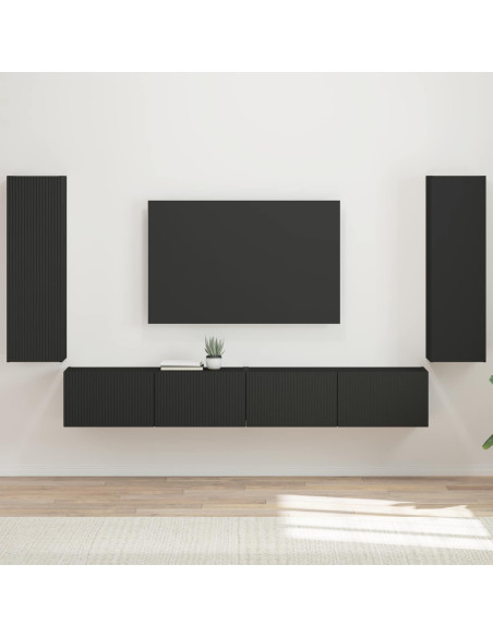 Set di Mobiletto da TV a Parete 4 pz Nero Legno ingegnerizzato