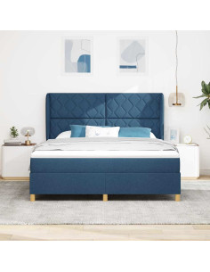 Letto a molle con cuscino con testiera Blu 200 x 180 cm Tessuto