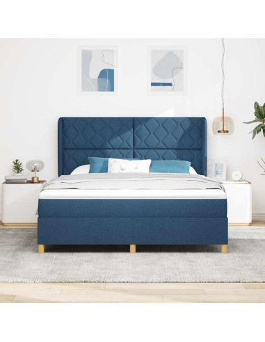 Letto a molle con cuscino con testiera Blu 200 x 180 cm Tessuto