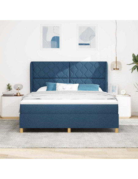 Letto a molle con cuscino con testiera Blu 200 x 180 cm Tessuto