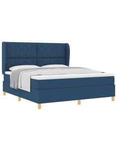Letto a molle con cuscino con testiera Blu 200 x 180 cm Tessuto 2