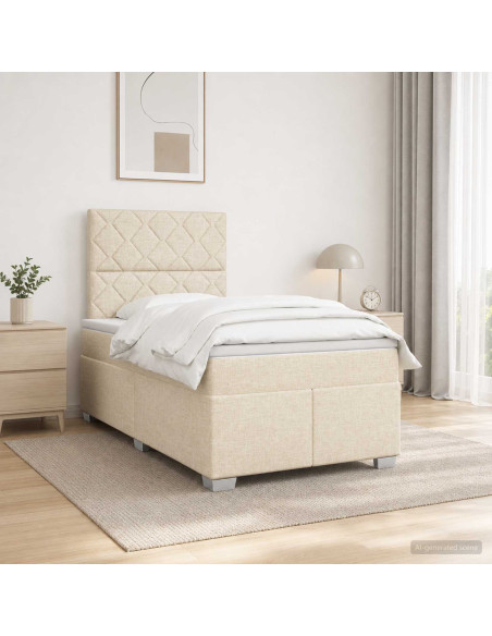 Letto box spring con materasso Crema 120 x 200 cm Tessuto