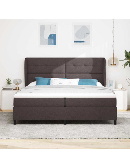 Letto a molle con testiera Marrone scuro 200 x 200 cm Tessuto