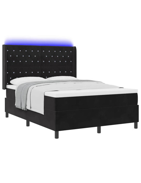 Letto a molle con materasso con led Nero 160 x 200 cm Velluto