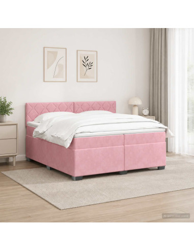Letto box spring con materasso Rosa 200 x 200 cm Velluto