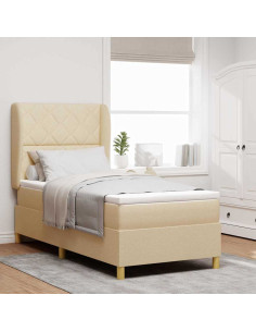 Letto a molle con testiera Crema 190 x 90 cm Tessuto