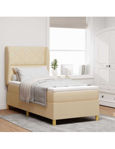 Letto a molle con testiera Crema 190 x 90 cm Tessuto