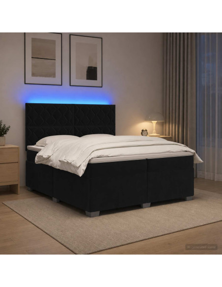 Letto box spring con materasso Nero 200 x 200 cm Velluto