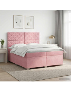 Letto box spring con materasso Rosa 200 x 200 cm Velluto