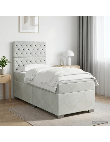 Letto con Box Spring, Materasso e LED Grigio Chiaro 90 x 190 cm