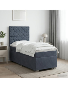 Letto con Box Spring, Materasso e LED Grigio Scuro 90 x 190 cm