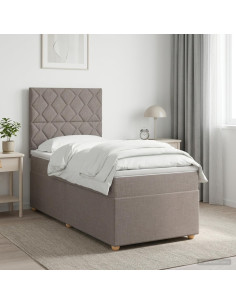 Letto box spring con materasso Tortora 90 x 190 cm Tessuto