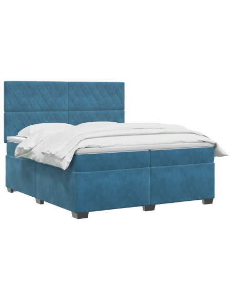 Letto box spring con materasso Blu 200 x 200 cm Velluto