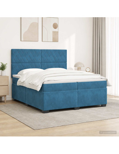 Letto box spring con materasso Blu 200 x 200 cm Velluto