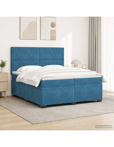 Letto box spring con materasso Blu 200 x 200 cm Velluto