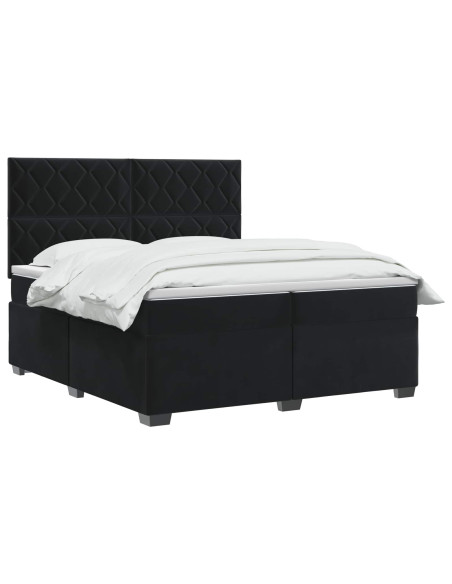Letto box spring con materasso Nero 200 x 200 cm Velluto