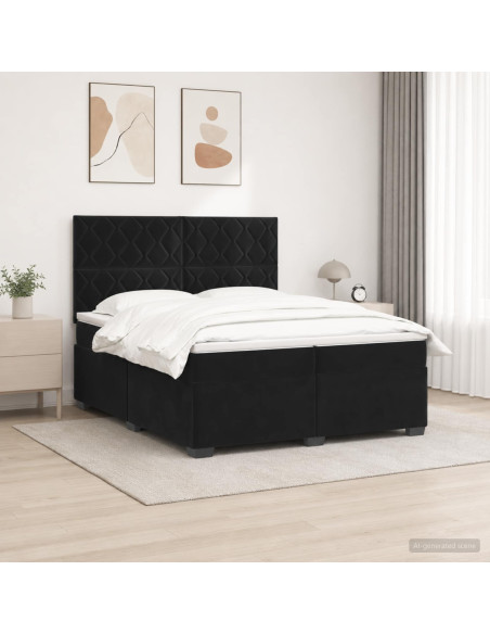 Letto box spring con materasso Nero 200 x 200 cm Velluto