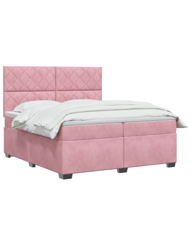 Letto box spring con materasso Rosa 200 x 200 cm Velluto