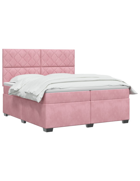 Letto box spring con materasso Rosa 200 x 200 cm Velluto