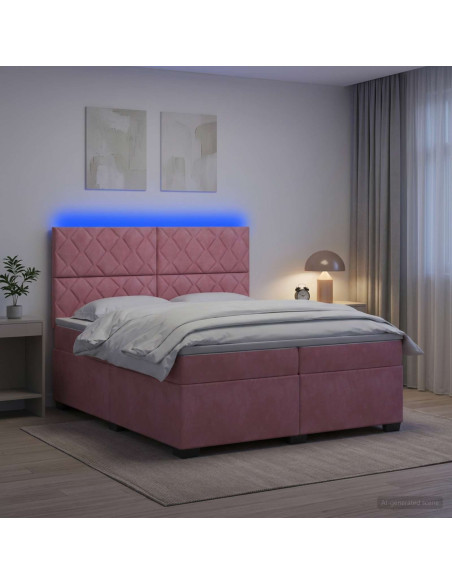 Letto box spring con materasso Rosa 200 x 200 cm Velluto