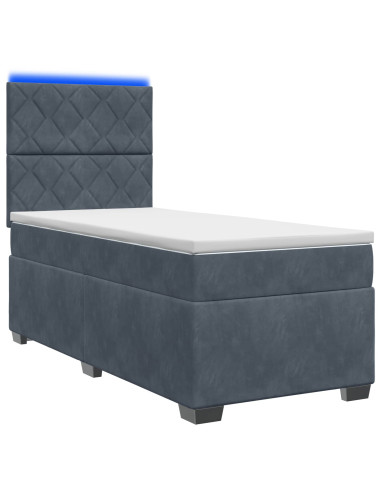 Letto con Box Spring, Materasso e LED Grigio Scuro 90 x 190 cm