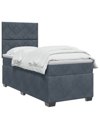 Letto con Box Spring, Materasso e LED Grigio Scuro 90 x 190 cm