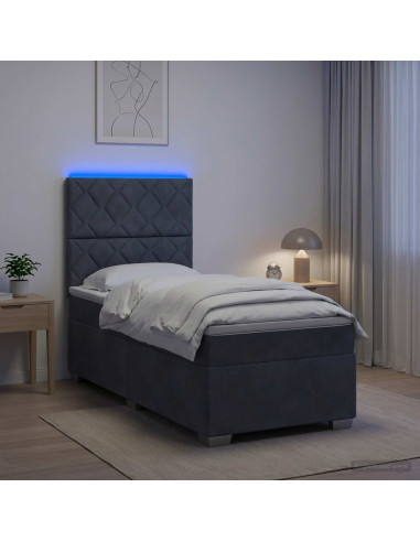 Letto con Box Spring, Materasso e LED Grigio Scuro 90 x 190 cm