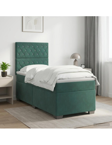 Letto box spring con materasso Verde Scuro 90 x 200 cm Velluto