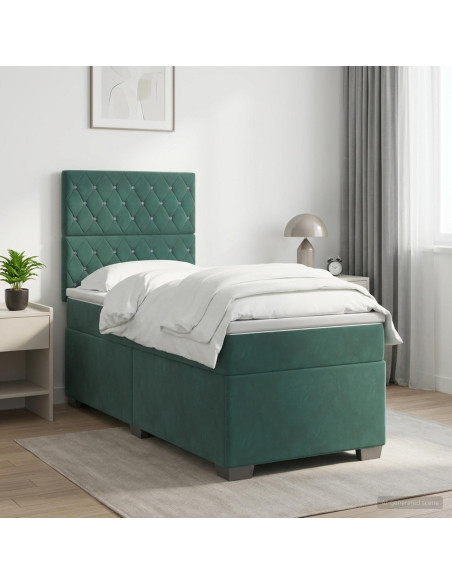 Letto box spring con materasso Verde Scuro 90 x 200 cm Velluto