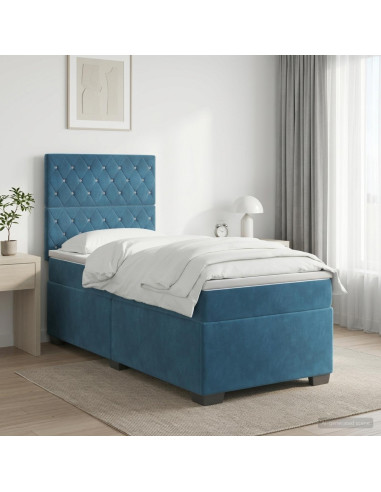 Letto box spring con materasso Blu 90 x 200 cm Velluto