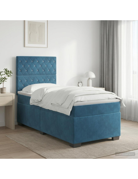 Letto box spring con materasso Blu 90 x 200 cm Velluto