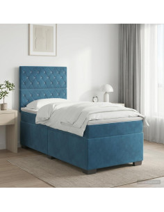 Letto box spring con materasso Blu 100 x 200 cm Velluto