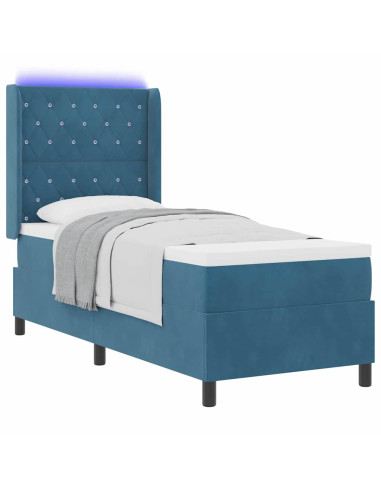 Letto a molle con materasso con led Blu 80 x 200 cm Velluto