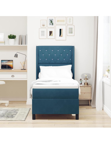 Letto a molle con materasso con led Blu 80 x 200 cm Velluto