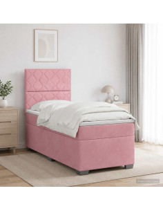 Letto box spring con materasso Rosa 100 x 200 cm Velluto
