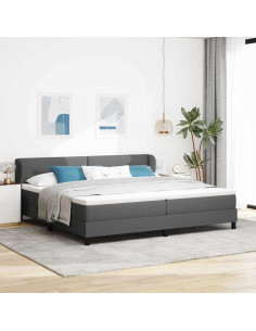 Letto a molle con testiera Grigio scuro 200 x 200 cm Tessuto
