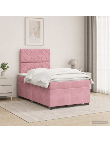 Letto box spring con materasso Rosa 120 x 190 cm Velluto