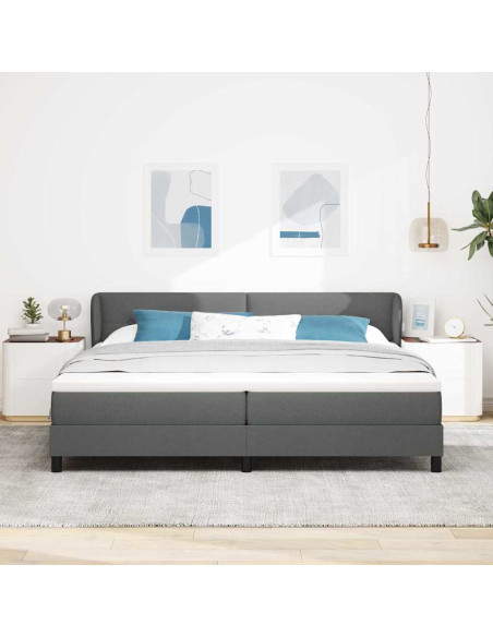 Letto a molle con testiera Grigio scuro 200 x 200 cm Tessuto
