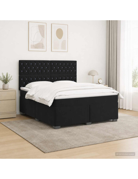 Letto box spring con materasso Nero 160 x 200 cm Velluto