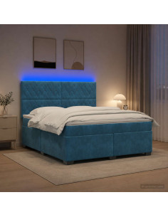 Letto box spring con materasso Blu 160 x 200 cm Velluto