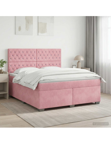 Letto box spring con materasso Rosa 160 x 200 cm Velluto