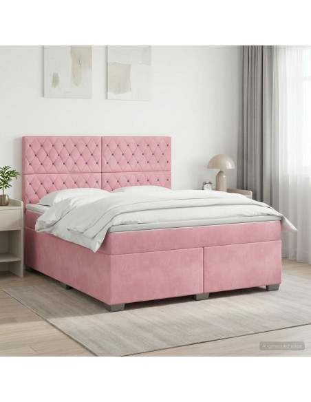 Letto box spring con materasso Rosa 160 x 200 cm Velluto