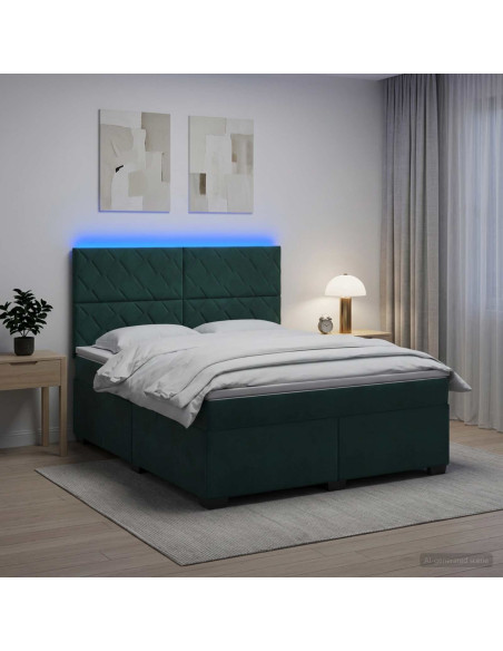 Letto box spring con materasso Verde Scuro 160 x 200 cm Velluto